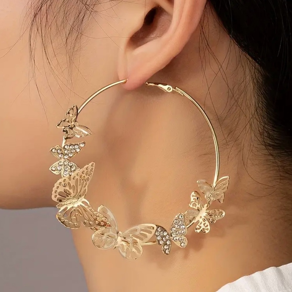 Large Hoop Earrings Butterfly Pattern Hoop Earrings Inlaid Synthetic